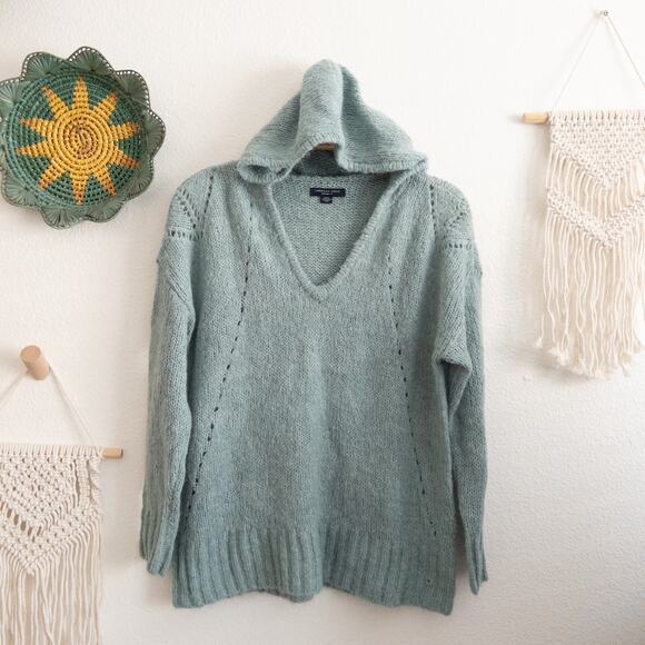 American Eagle Jegging Fit Blue Wool Blend Pull Over Hooded Sweater Size Small - Picture 1 of 7